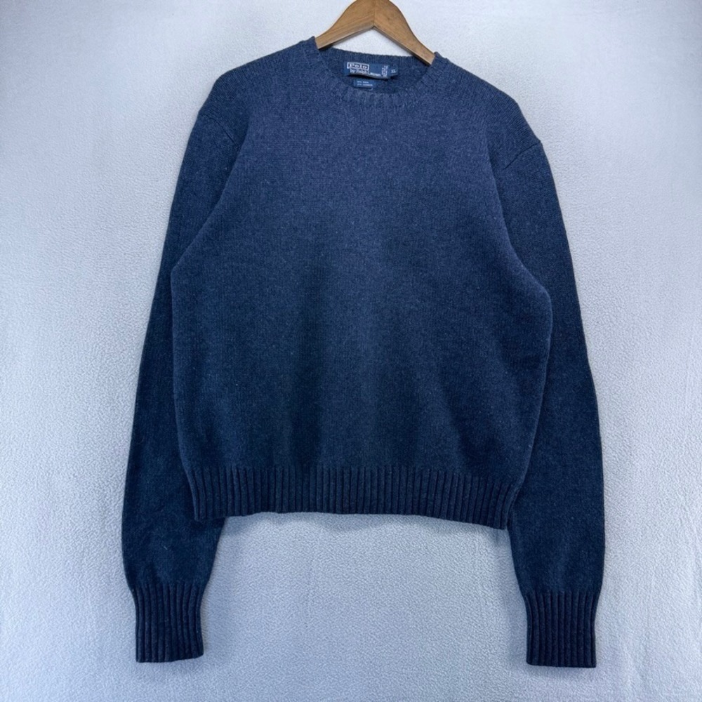 Ralph Lauren Sweater Mens XL Blue Crewneck Wool Cashmere Blend Italian Yarn